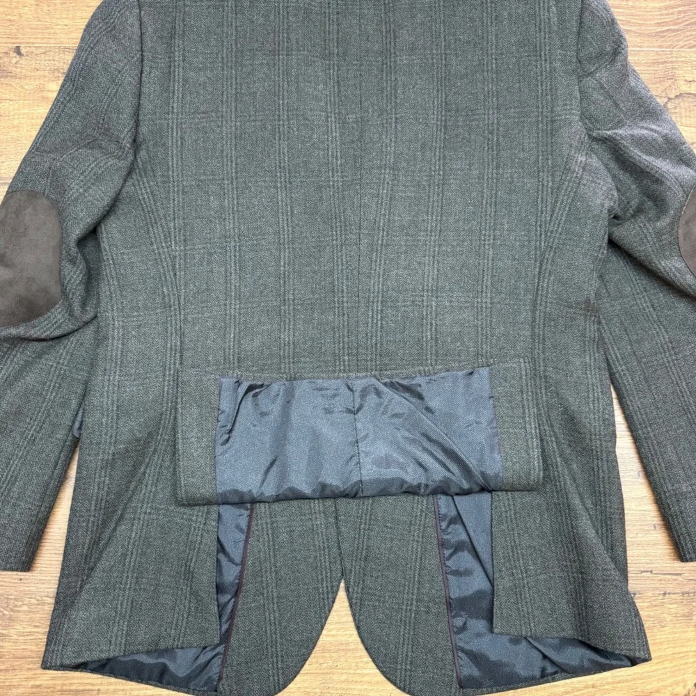 Jos A Bank Men 41R Blazer Jacket Wool Glen Plaid‎ Elbow Patch Academia Tailored
